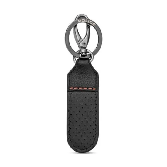 Police Orion Mens Leather Perforated Keyring W/ Round Logo